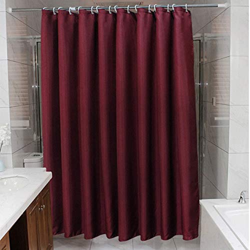 ufengke Cortinas de Ducha Rojo Vino con 12 Ganchos,Color Sólido Cortina de Ducha de Tejido Prueba de Moho Impermeable al Baño (180X180cm)