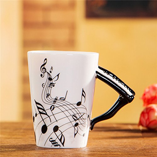 ufengke Creativo Piano Negro Tazas Mug De Porcelana Tazas De Café Personalizadas, Notas Musicales Taza De Té De Cerámica, para Regalo, La Familia Y La Oficina