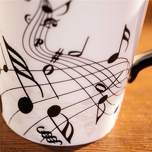 ufengke Creativo Piano Negro Tazas Mug De Porcelana Tazas De Café Personalizadas, Notas Musicales Taza De Té De Cerámica, para Regalo, La Familia Y La Oficina