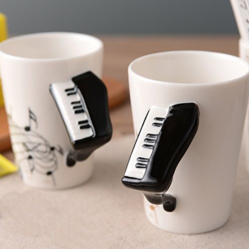 ufengke Creativo Piano Negro Tazas Mug De Porcelana Tazas De Café Personalizadas, Notas Musicales Taza De Té De Cerámica, para Regalo, La Familia Y La Oficina