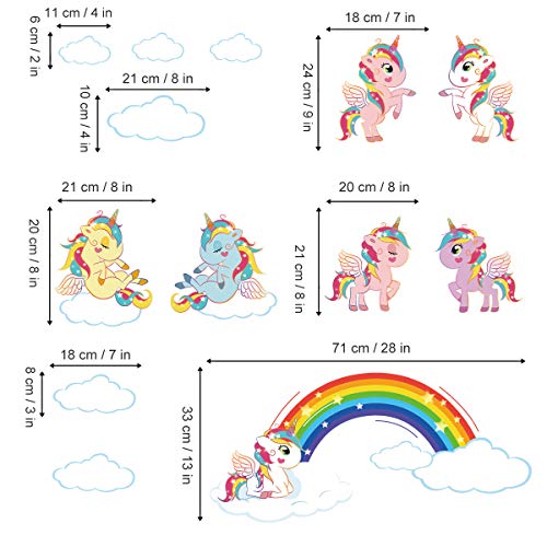 ufengke Pegatinas de Pared Unicornio Arcoiris Vinilos Adhesivos Pared Nube Decorativos para Dormitorio Infantiles Habitación Bebés Niñas