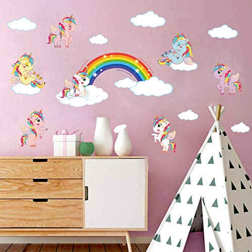 ufengke Pegatinas de Pared Unicornio Arcoiris Vinilos Adhesivos Pared Nube Decorativos para Dormitorio Infantiles Habitación Bebés Niñas