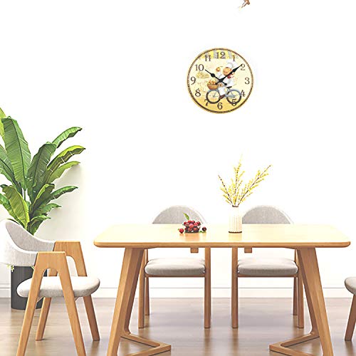 ufengke Reloj de Pared Cocina Madera Vintage Reloj Quartz Rustico un Cocinero Feliz en Bicicleta Pare Comedor, Diámetro 34cm