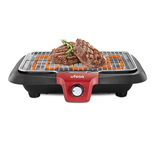 Ufesa BB7640 - Barbacoa eléctrica con Sistema"Baja Generación de Humo", Resistencia Térmica, Apagado Automático, Superficie 38x24cm, 2300W, (Apta Lavavajillas)