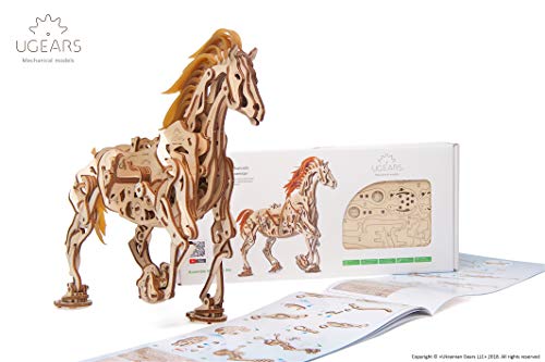 UGEARS Caballo Mecánico - Puzzle 3D para Niños y Adultos - Mecánico Rompecabezas de Madera DIY