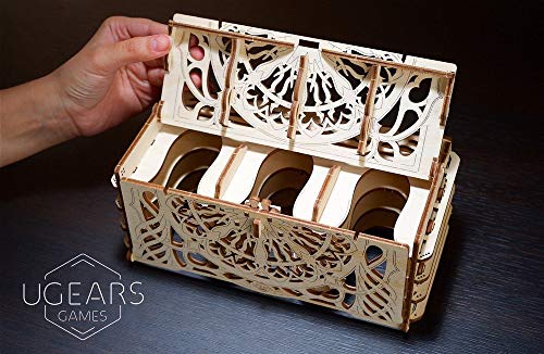 UGEARS Modelo Mecánico Puzzle 3D - Soportes de Juego de Cartas - Card Holder - Caja de Madera Tarjeta de Juego Estuche Funda para 12 Mazo de Naipes Maquetas para Construir Adultos para Juegos de Mesa