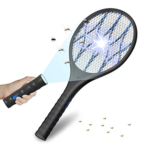 UGHEY Antimosquitos Recargable Raqueta Matamoscas Electrica , Mata Mosquitos Electrico, Kill Polillas,4000 Voltios, Iluminación LED, Linterna Extraíble, Malla de Seguridad Unica de 3 Capas Segura