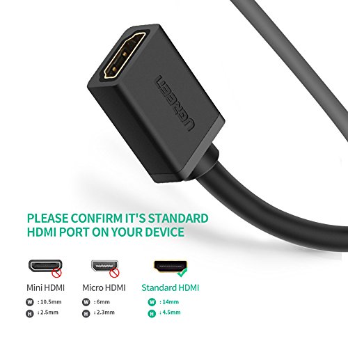 UGREEN Cable Alargador HDMI, Prolongador HDMI Macho a Hembra de Alta Velocidad con Ethernet 4K@60Hz 3D para Reproductores BLU-Ray, Smart TV, Chromecast, Xbox 360, PS3, PS4(0.5m)