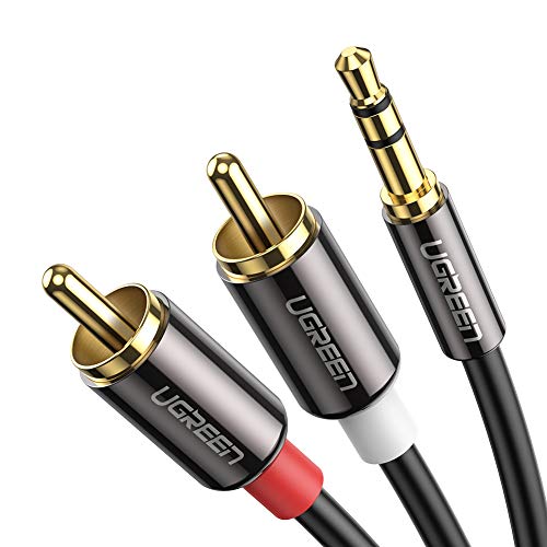 UGREEN Cable Audio Estéreo Jack 3,5mm a 2RCA, Cable Minijack 3,5mm a 2 RCA Macho a Macho con Conector Metálico para Móvil iPhone iPod Smart TV Reproductor MP3 Tablet PC Amplificador Altavoz, 1Metros