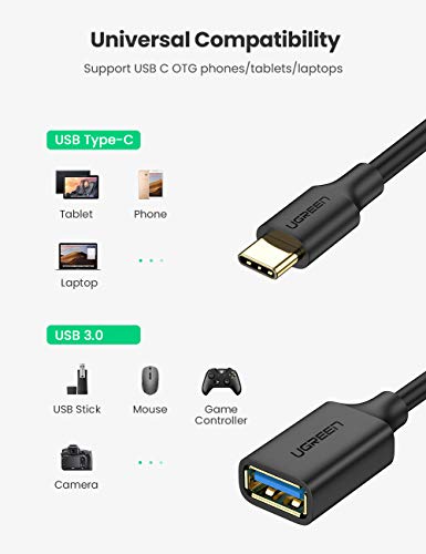 UGREEN Cable OTG USB C a USB 3.0 Adaptador OTG USB 3.1 Tipo C 5Gbps para Huawei P40 P30 Lite P20, Xiaomi Mi 10 Mi 9 A3 Redmi Note 8, Samsung S20 S10 Plus S9 S8 Note 10, iPad Pro 2018/2020 Macbook Pro