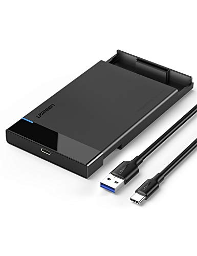 UGREEN Caja Disco Duro Externo 2.5", Carcasa Disco Duro 2.5" USB C con UASP, Caja Disco Duro de HDD SSD SATA I/II/III de 7mm 9.5mm de Altura para PS4 PS3 PC, 6 TB MAX, con Cable USB C a USB A 3.0