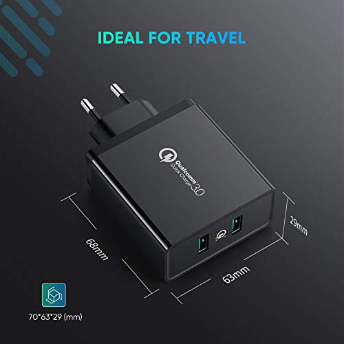 UGREEN Cargador Móvil Rápido, Cargador QC 3.0 2 Puertos USB, 36W Cargador Rápido Pared Quick Charge 3.0 para Samsung S10 S9, Xiaomi Mi A3 Mi 8 Mi 9 Redmi Note 8 Redmi Note 7, Huawei P40, BQ Aquaris X