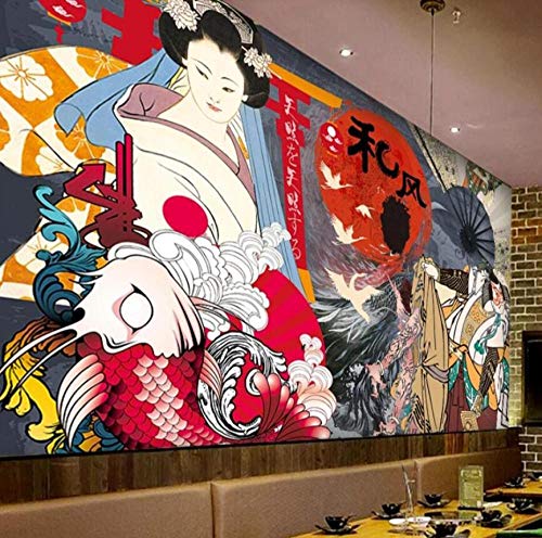 Ukiyo-e Personajes Mural Wallpaper 3D Cocina japonesa Sushi Restaurant Revestimiento de paredes Decoración industrial Papel de pared 3D-430 * 300