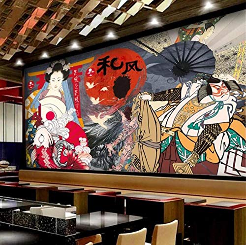 Ukiyo-e Personajes Mural Wallpaper 3D Cocina japonesa Sushi Restaurant Revestimiento de paredes Decoración industrial Papel de pared 3D-430 * 300