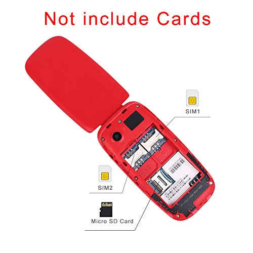 Ukuu 1,8" Teléfono móvil Unlock con Tapa para Personas Mayores 800mAh Teclas Grandes gsm Dual SIM Fácil de Usar para Ancianos F200 Rojo