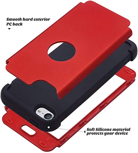 ULAK Funda iPod Touch 7, iPod Touch 5/6 Carcasa Híbrido 3 en 1 Silicona Suave Cubierta de la Suave Resistente a Rayones Absorción de Choque Caso para iPod Touch 5ª/6ª/7ª Generación - Rojo