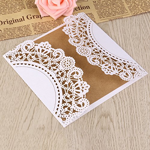 ULTNICE 10pcs hueco decorativo invitación felicitación tarjeta con sobre de encaje para bodas cumpleaños compromiso fiesta blanco