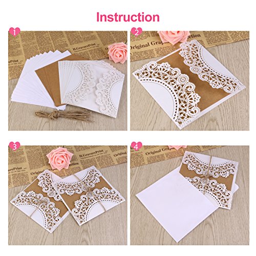 ULTNICE 10pcs hueco decorativo invitación felicitación tarjeta con sobre de encaje para bodas cumpleaños compromiso fiesta blanco