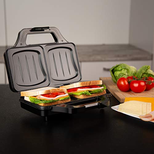 Ultratec Sandwichera, sandwichera eléctrica, tostadora sandwichera para tostadas XXL, placas antiadherentes, minitostadora con luz de control de temperatura, 900 vatios, negro-plata