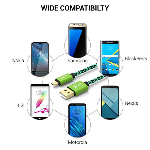 ULTRICS Cable Micro USB 1M, Trenzado Nylon Carga Rápida y Datos Sincro, Android Cargador Cable Compatible con Samsung Galaxy, LG, Nokia, PS4 Xbox 360, Smartphones, Tabletas y más - Verde