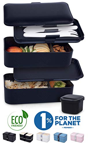 Umami® ⭐ Lunch Box Premium - 1 Recipiente 3 Cubiertos - Tupper Compartimentos Estilo Bento Box Japonés - Porta Alimentos Hermético - Sin Residuos – Microondas y Lavavajillas – Comida En Casa/Trabajo