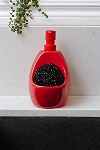 Umbra 330750-505 Joey - Dispensador de jabón líquido con compartimento para esponja (740 ml), color rojo