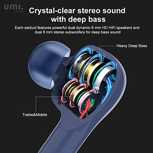 Umi by Amazon Auriculares inalámbricos Bluetooth 5.0 con Hybrid Drivers Quad Umibuds Altavoces de grafeno duales dinámicos Auriculares Bluetooth inalambricos estéreo IPX7 Resistentes al Agua (Azul)