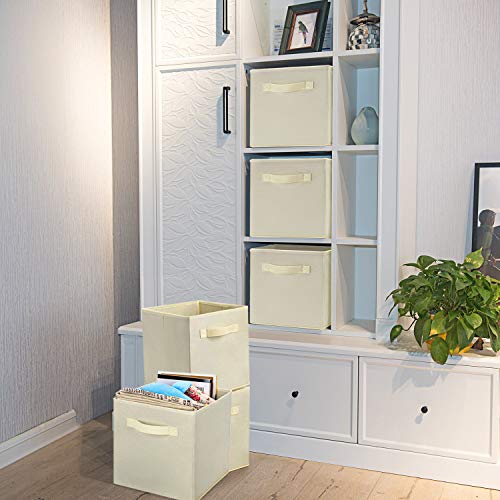 UMI. by Amazon - Cubos de Almacenaje de Tela, Cajas de Almacenaje Plegables, Set de 6 Cajas de Almacenamiento, Cubos de Almacenaje sin Tapa para Hogar Oficina, Beige, 26,7 x 26,7 x 27,9 cm