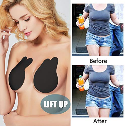 UMIPUBO Invisible Sujetador Adhesivo Deportivo para Mujer Push Up Sujetador Reutilizable Sin Tirantes Silicona Bra Strapless Nipple Covers (C(12cm), Negro(2 Pares))