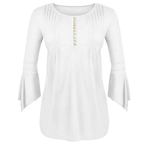 UMIPUBO Mujer Blusa 3/4 Manga Camisas Elegante Camisetas Primavera Verano Cuello en V Tops (M, Blanco)