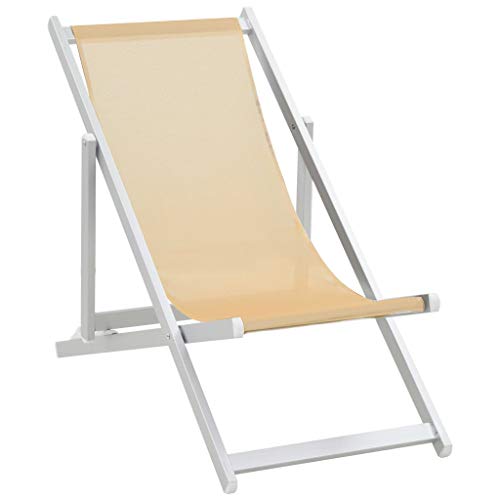 UnfadeMemory 2uds Tumbonas Plegables Jardin con Altura Ajustable 72/78/83cm,Sillas de Playa,Muebles de Jardín Camping Terraza Balcón o Patio,Aluminio y textilene,110x57x83cm (Crema)