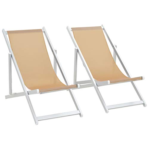 UnfadeMemory 2uds Tumbonas Plegables Jardin con Altura Ajustable 72/78/83cm,Sillas de Playa,Muebles de Jardín Camping Terraza Balcón o Patio,Aluminio y textilene,110x57x83cm (Crema)