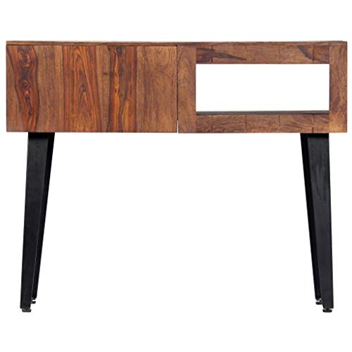 UnfadeMemory Mesa Consola Recibidor de Entrada,Mesa Alta Cocina,Tocador Madera,con 1 Cajón y 1 Estante,Estilo Industrial,Madera Maciza de Sheesham,90x30x75cm