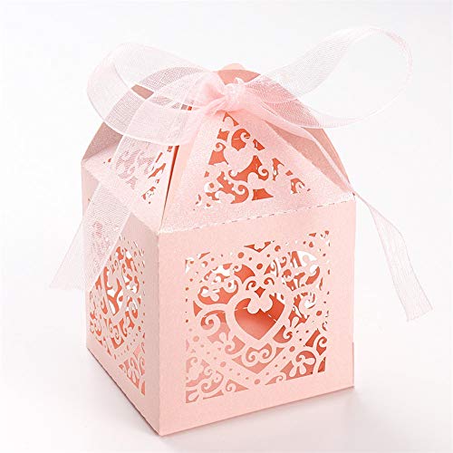 UNHO 25 Piezas Caja Papel para Boda Caja de Regalo para Caramelos Bombones Dulces Galletas Recuerdos Ideal para Boda Cumpleaños Fiesta Comunión Bautizo Color Rosado