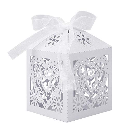 UNHO Caja de Dulces para Boda Blanca Cajas de Caramelos de Papel Cajas para Regalos de Invitados con Cintas para Fiestas Bodas Cumpleaños y Bautizos 25 Piezas