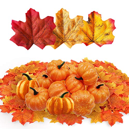 Uni-Fine 62 Piezas Decoracion Otoño Calabazas Decorativas Hoja de Arce Artificial Simulación de Calabazas Decoracion y Hoja de Otoño para Temática de Otoño Fiesta de Gracias Navidad Mesa Decoración