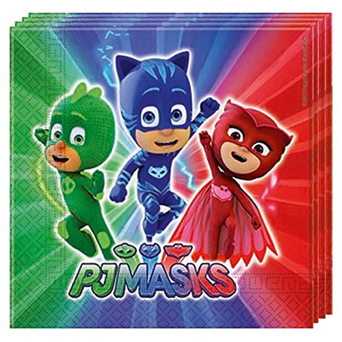 uni que Set de Cumpleaños 52 Piezas PJ Masks 16 niños (16 Platos, 16 Tazas, 20 servilletas + 10 Velas mágicas ofrecidas) Fiesta Mesa de decoración