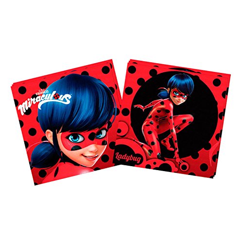 Uni que Set Prodigiosa Ladybug Decoración Cumpleaños 16 Niños (16 Platos, 16 Tazas, 20 servilletas) 10 Velas Mágicas ofrecidas Fiesta