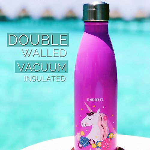 Unicornio Botella Agua sin bpa niños Acero Inoxidable, Cosas de Unicornios para niñas cumpleaños y Fiesta Destello, cantimplora Infantil niña 500ml Aqua