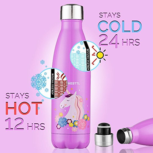 Unicornio Botella Agua sin bpa niños Acero Inoxidable, Cosas de Unicornios para niñas cumpleaños y Fiesta Destello, cantimplora Infantil niña 500ml Aqua