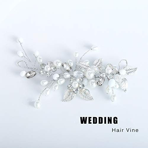 Unicra Silver Wedding Crystal Hair Vines Flor Hoja Tocados Accesorios para el cabello para la novia