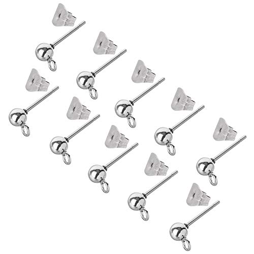 UNICRAFTALE 100pcs (50 Pares) Aretes de Acero Inoxidable, Componentes de Espárragos de Oreja de Pasador de 0.8 mm con Lazo Abierto, Ball Stud Earring with Earring Backs Hallazgos de Joyería