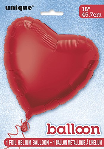 Unique Party- Globo foil helio corazón, Color rojo, 45 cm (52953) , color/modelo surtido