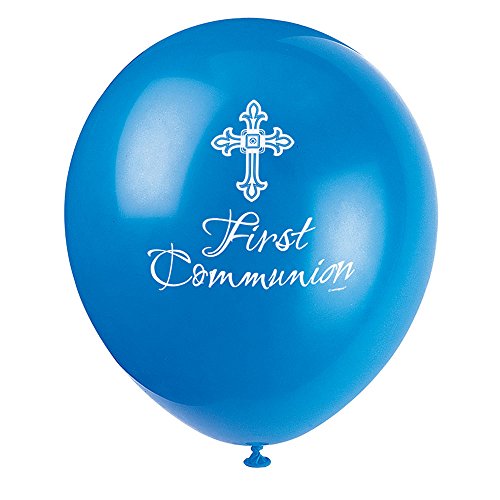 Unique Party - Globos de Látex de Primera Comunión - 30 cm - Diseño Religioso Cruzado Radiante - Color Azul - Paquete de 8 (43831)