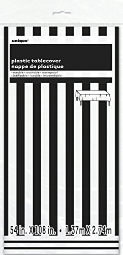 Unique Party - Mantel de Plástico - 2,74 m x 1,37 m - Diseño de Rayas Negras (50305)