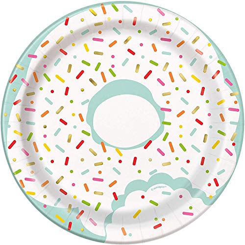 Unique Party - Platos de Papel - 18 cm - Diseño de Fiesta de Donas - Paquete de 8 (72584)