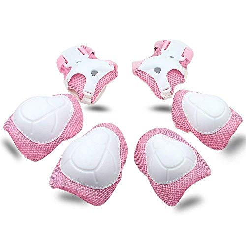 UniqueFit Lucky-M - Juego de 7 Almohadillas Protectoras para Deportes al Aire Libre para niños y niñas (Rodilleras, Coderas y muñequeras) (Rosa Escarabajo)