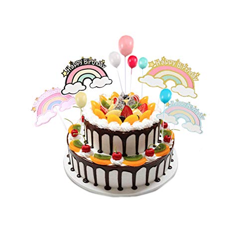 Unique'store 10 Piezas Rainbow Cake Toppers,Arco Iris Decoración de Pasteles,Globos Cupcake Topper Set,Adorno de Pastel de Bebe para cumpleaños Decoración de la Torta del Banquete de Boda