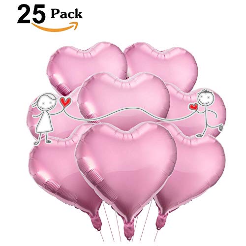 Unique'store 25 Globos en Forma de Corazón Globos de Papel de Aluminio para la Decoración del Partido Propuesta de Matrimonio Boda Aniversario Cumpleaños Decoración de Helio | Regalo (Rosa)