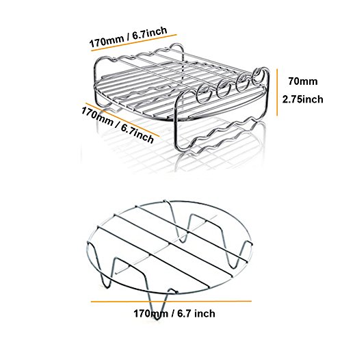 Universal Accesorios para Freidora Compatibles con Philips HD9220 HD9230 HD9240 HD9641 HD9642 e Aicok Freidora - Cake Barril, Pizza Pan, Grills, Brocheta Rack, Silicona Mat